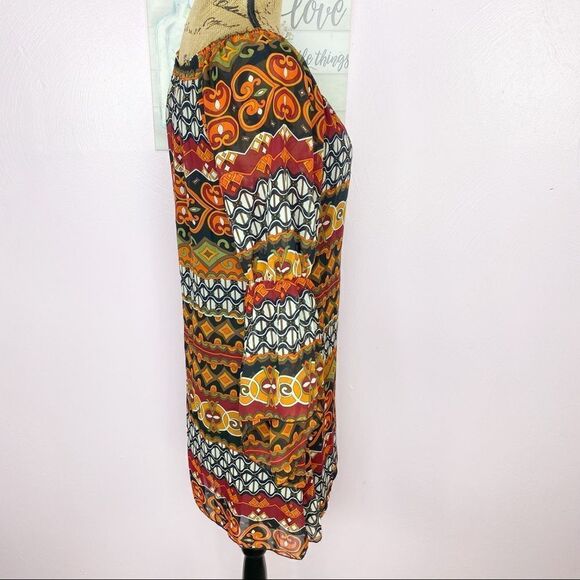 Voll Off The Shoulder Multi Print Shift Dress Split Handkerchief Sleeve Small - Picture 7 of 15